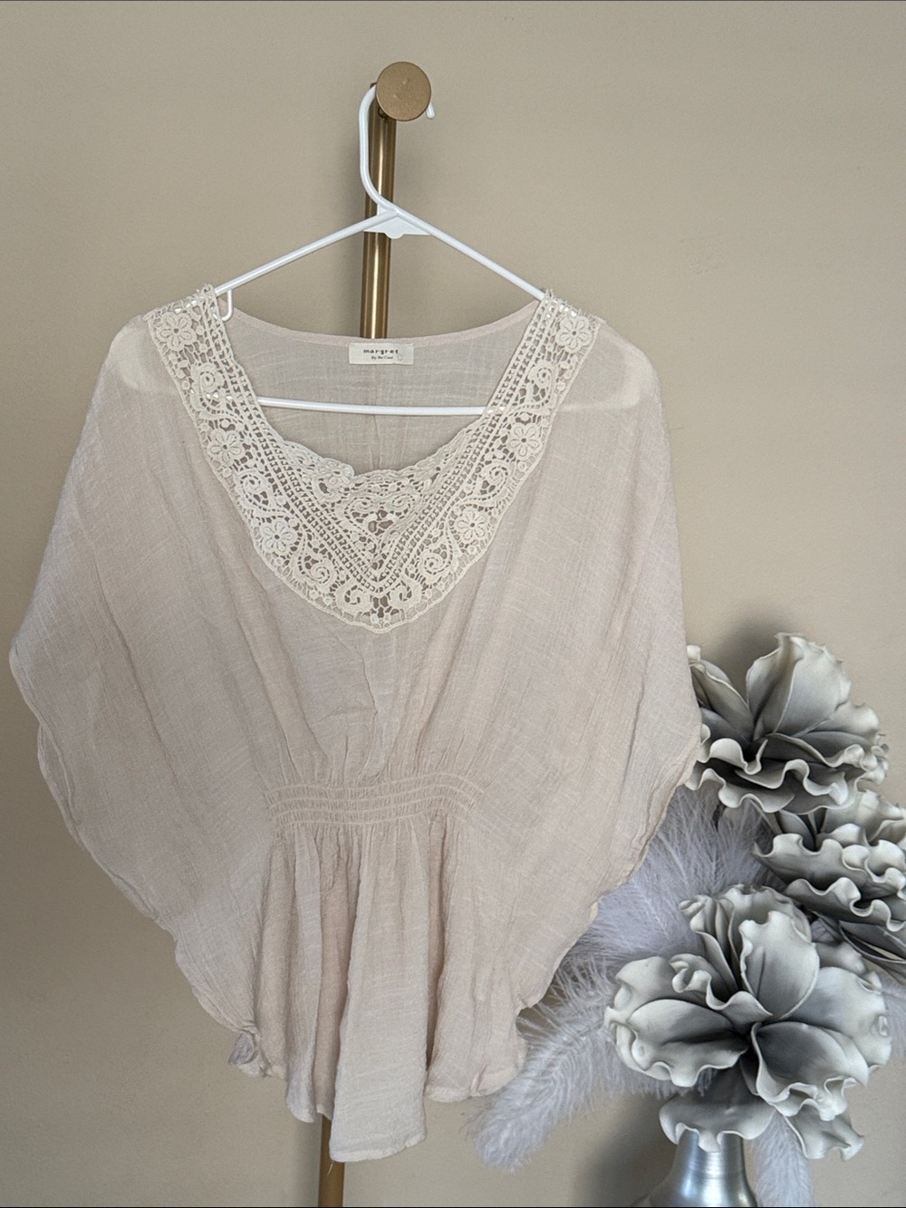 BE COOL Natural Crochet-Trim Peasant Tunic